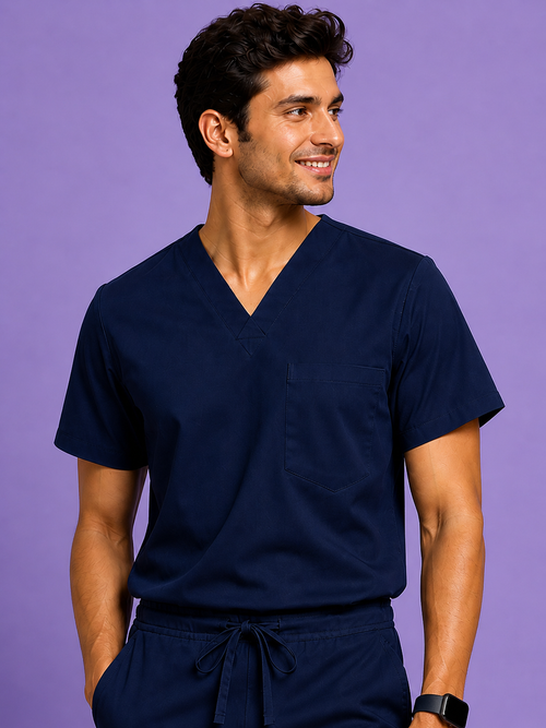 DrMyelin Men's Daily Drift Navy Blue Cotton Scrub Set