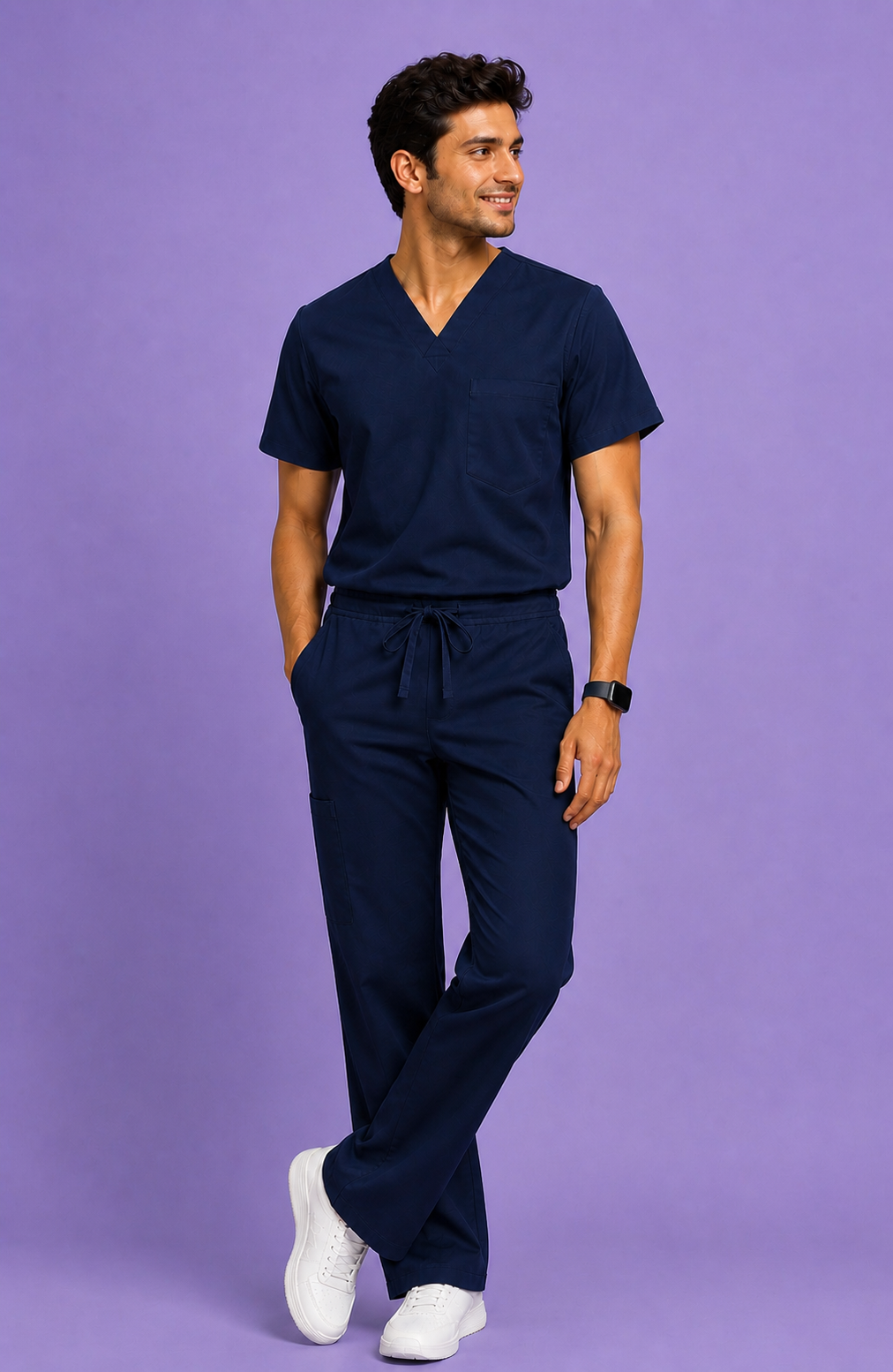 DrMyelin Men's Daily Drift Navy Blue Cotton Scrub Set
