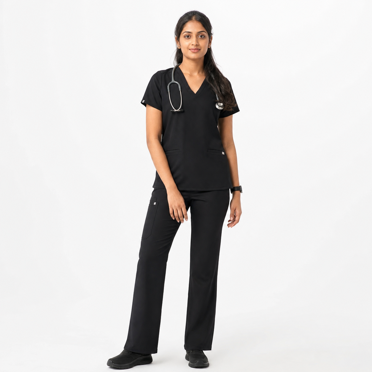 Women's Everyday Flex 2-Way Stretch Black Scrub Set