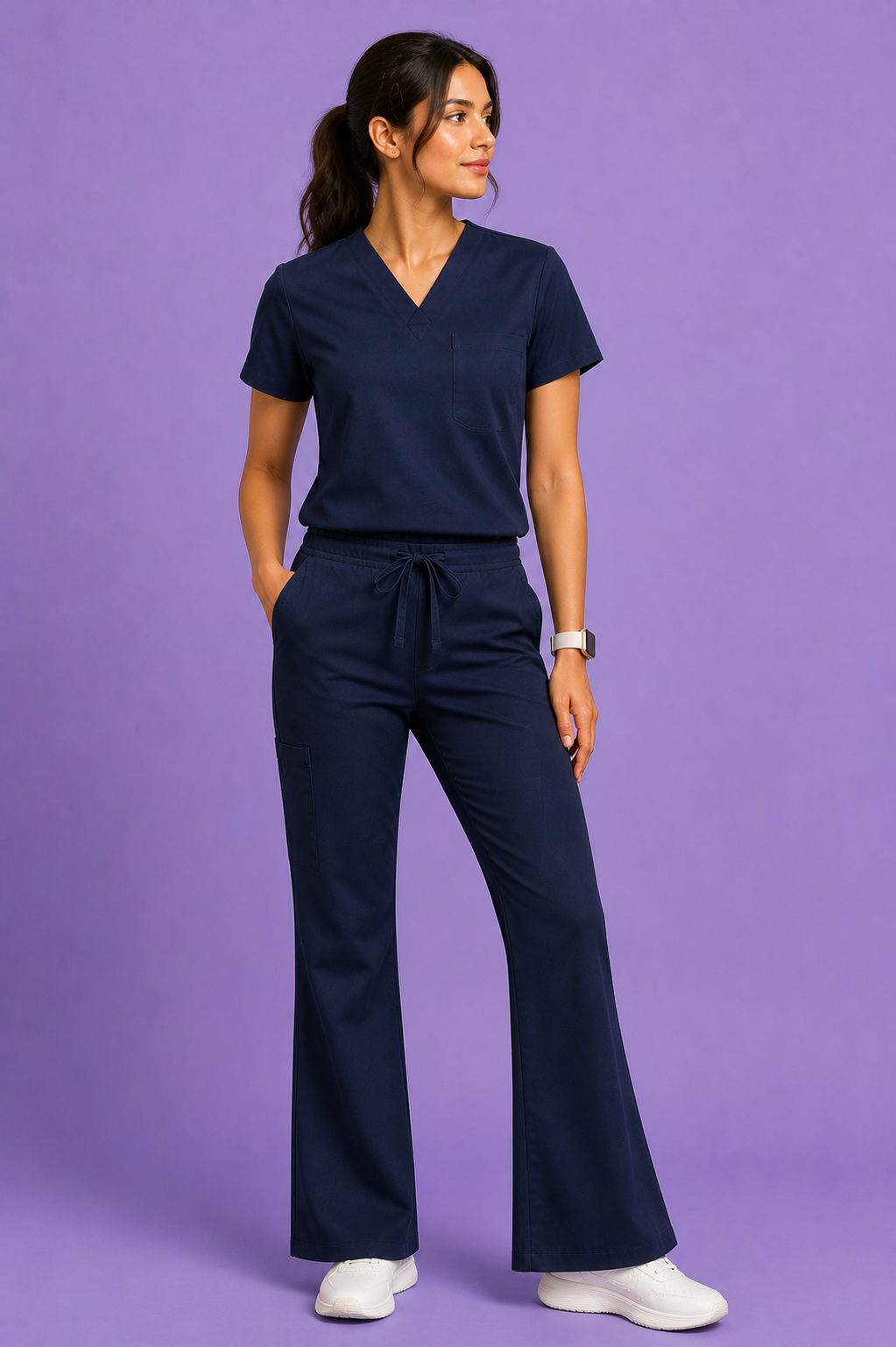 DrMyelin Women's Daily Drift Navy Blue Cotton Scrub Set
