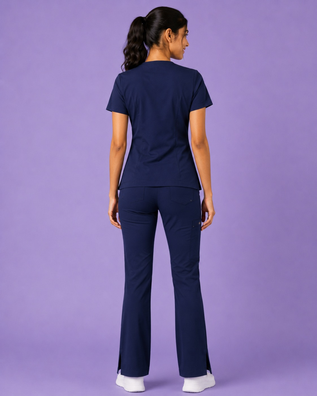Women's Navy Blue Butter Luxe 4 way stretch Scrub Top