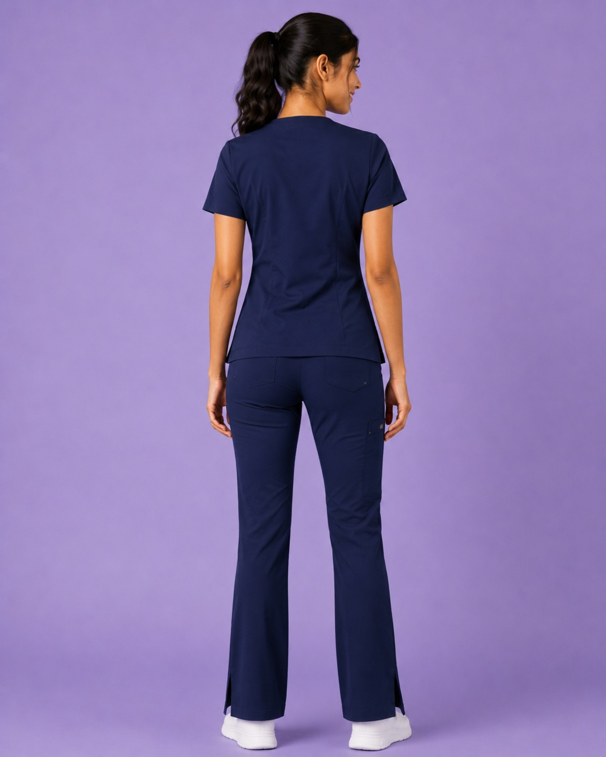 Women's Navy Blue Butter Luxe 4 way stretch Scrub Top