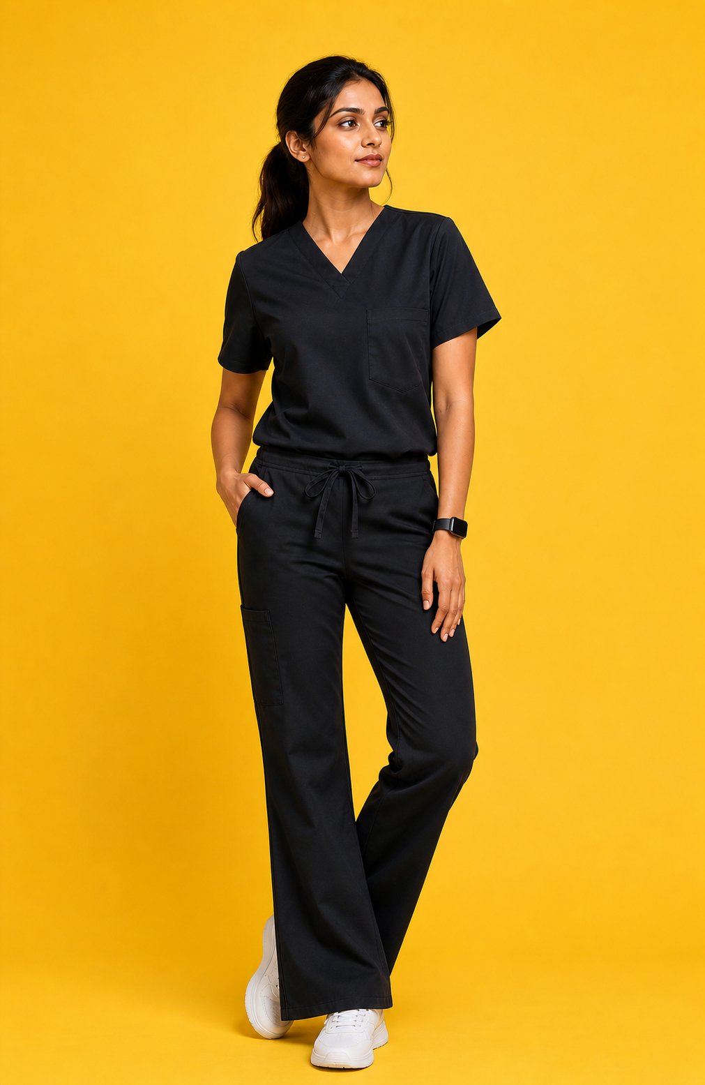 DrMyelin Women's Daily Drift Black Cotton Scrub Set