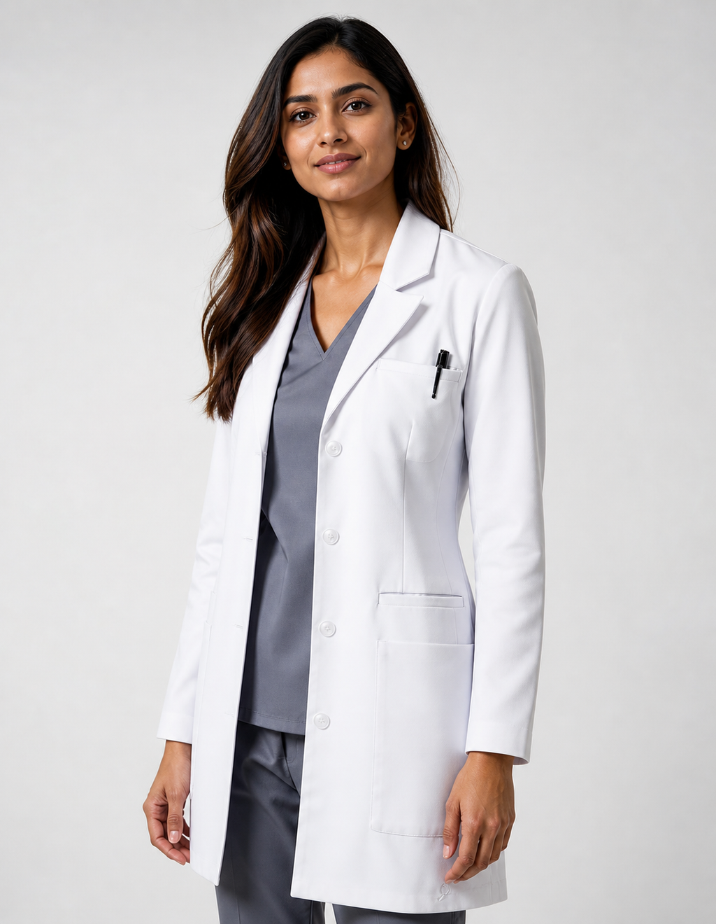 DrMyelin White Tailored Women's Medical Lab Coat with Buttons
