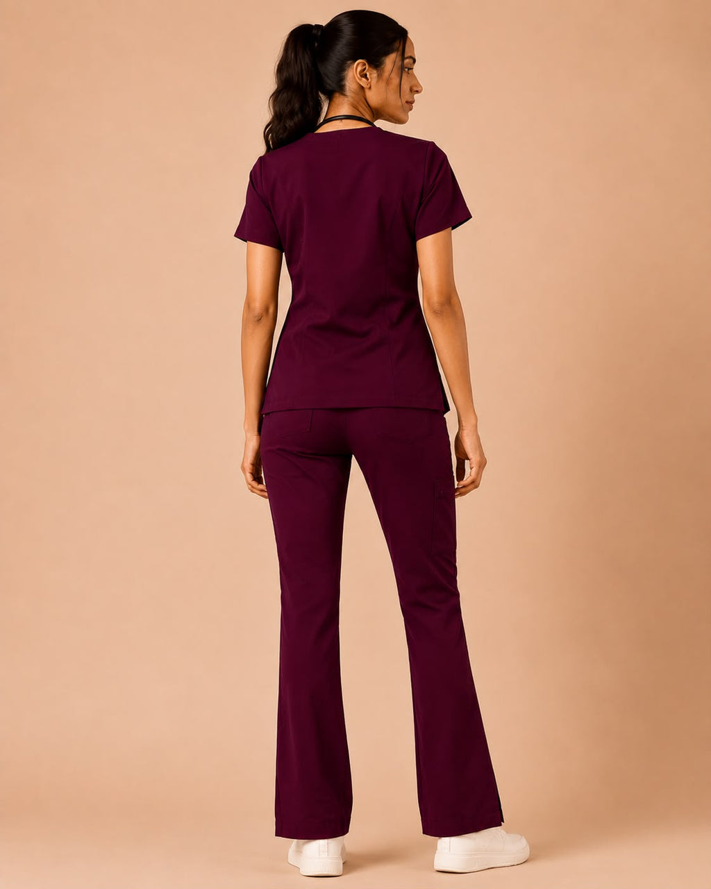 Wine Red Butter Luxe Scrub Set – Women – Front View